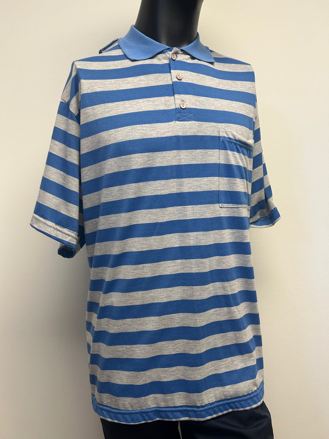 Mens Adaptive Short Sleeve Polo Blue Stripes