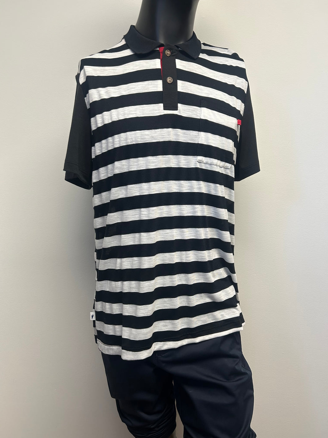 Mens Adaptive Short Sleeve Polo Black Sleeves and Stripes
